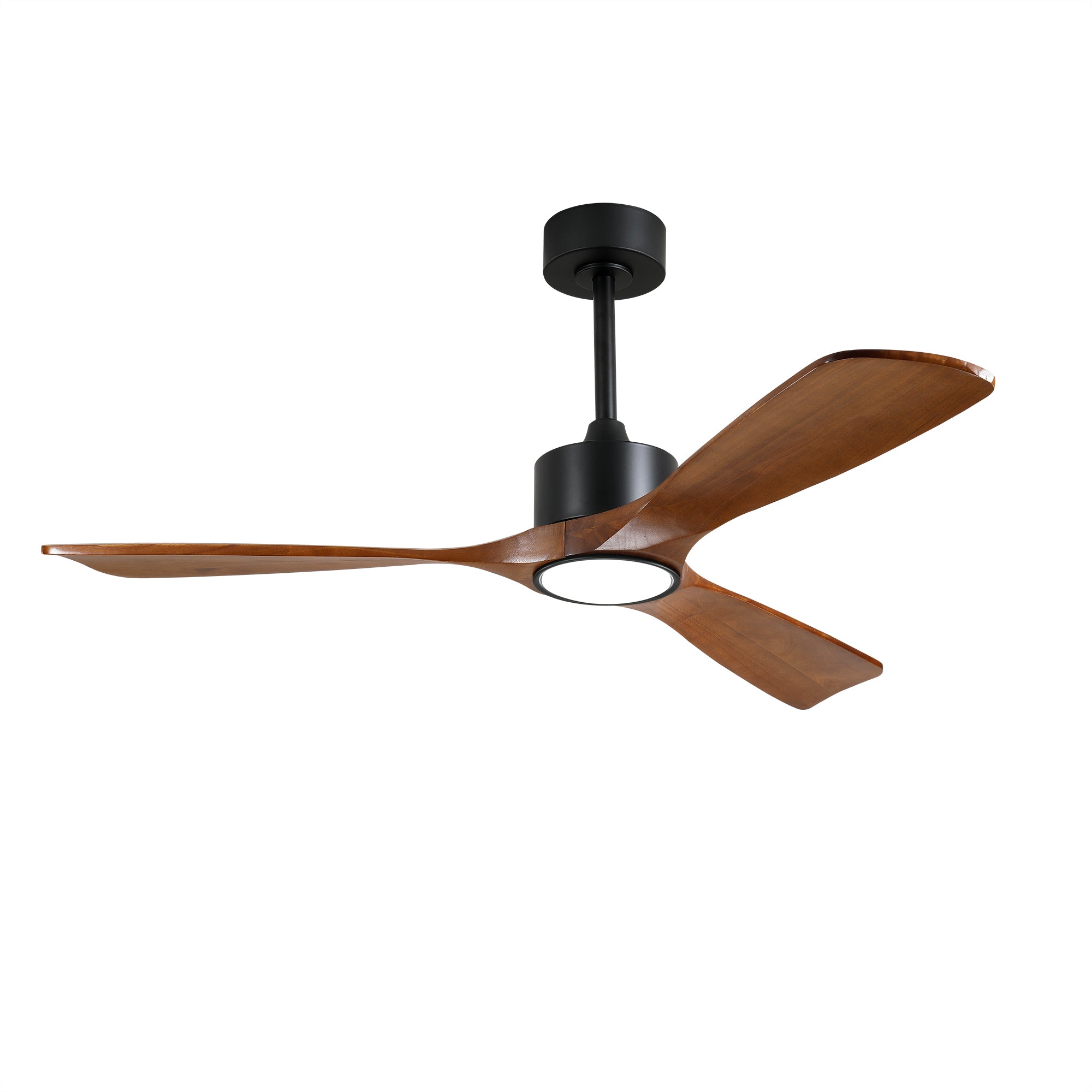 52 Inch 3 Rod Solid Wood Ceiling Fan With Light Kit Dimmable LED, DC 6 Speed ,Remote Control Ceiling Fan  for Patio Living Room, Bedroom, Office,Indoor.(Matte Black +Wood)