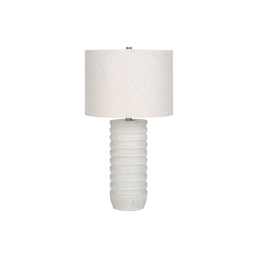 Transitional Table Lamp, 28' H, Cream Resin Base with Ivory/Cream Shade, Textured Cylinder Design