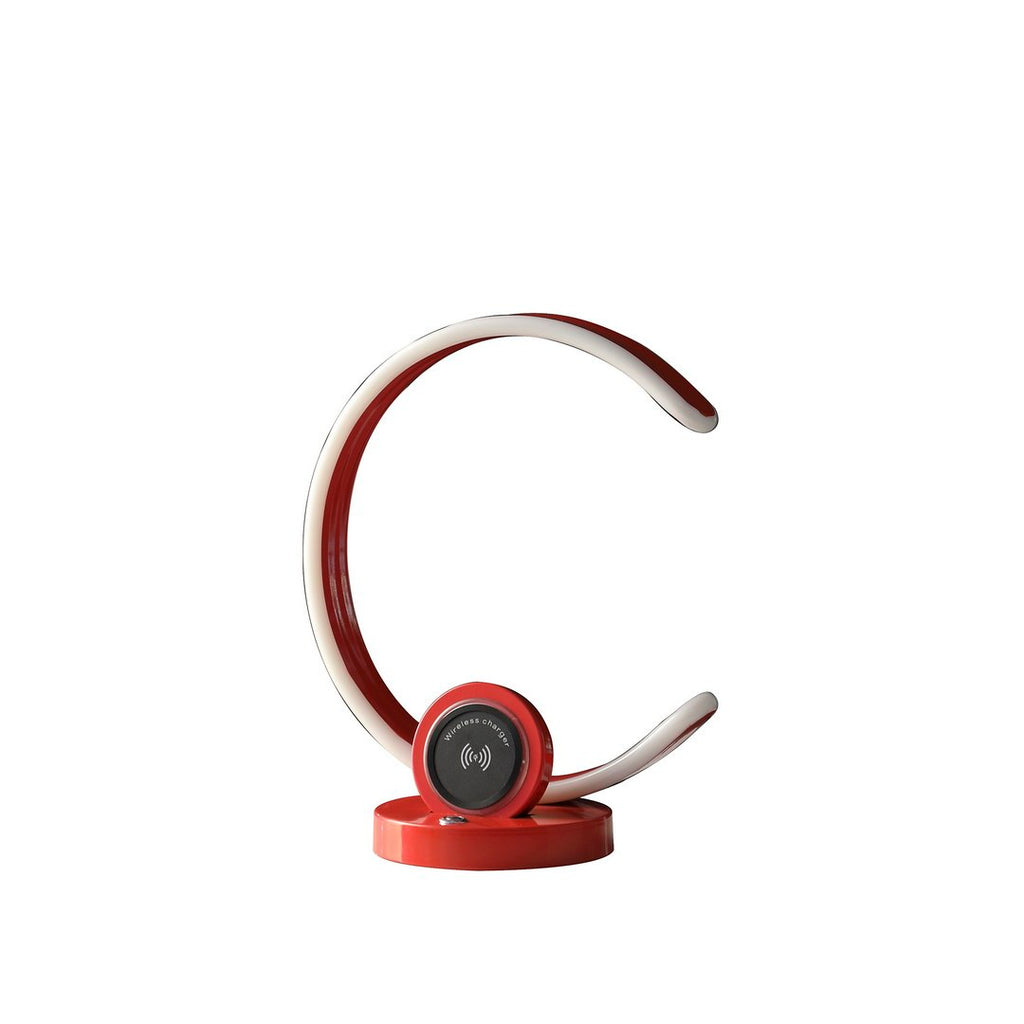 13.25' In Modern C Shape Led W/ Usb/Wireless Charger Port And Touch Dimmer Bright Red Table Lamp