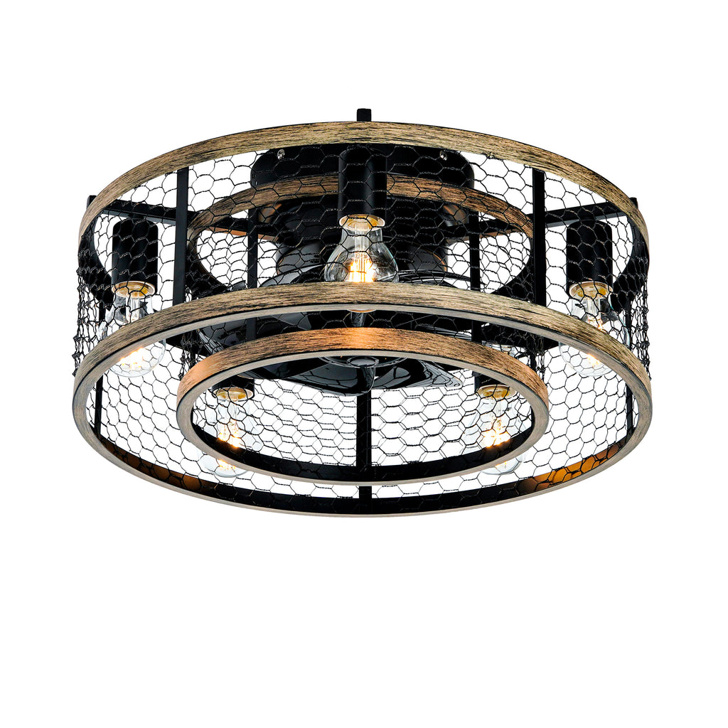 20'' Cage Ceiling Fan With Remote Control ,Quiet  Motor Fan Light ,, Indoor Iron Chandelier Ceiling Fan For Bedroom, Living room, Dinning Room, Kids Room--Matte Black (bulbs not included.)