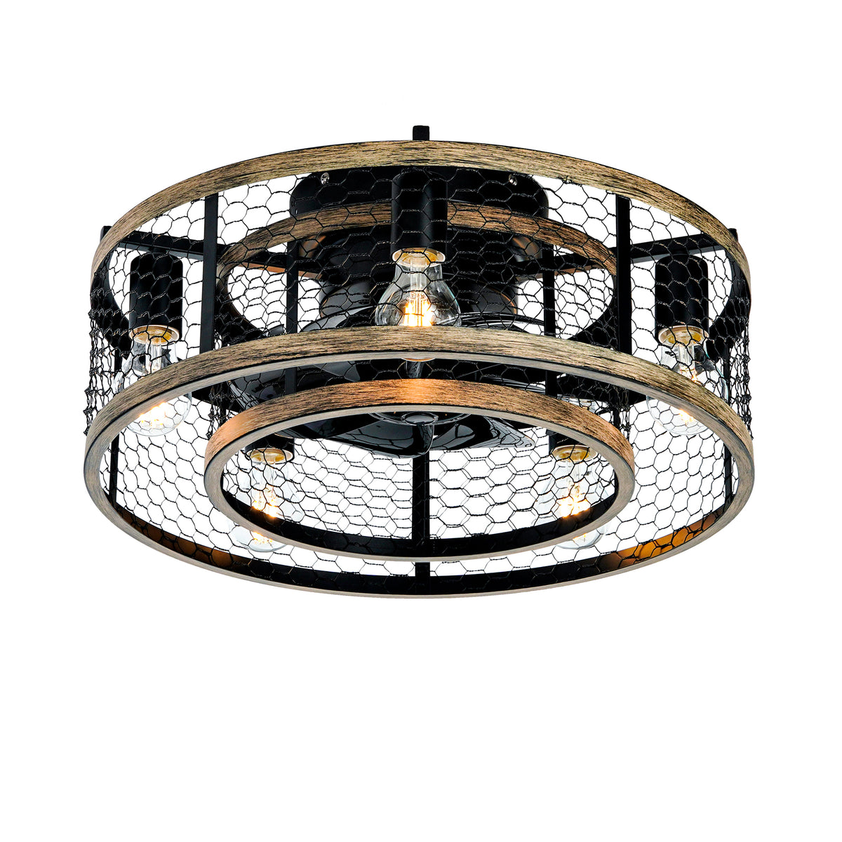 20'' Cage Ceiling Fan With Remote Control ,Quiet  Motor Fan Light ,, Indoor Iron Chandelier Ceiling Fan For Bedroom, Living room, Dinning Room, Kids Room--Matte Black (bulbs not included.)