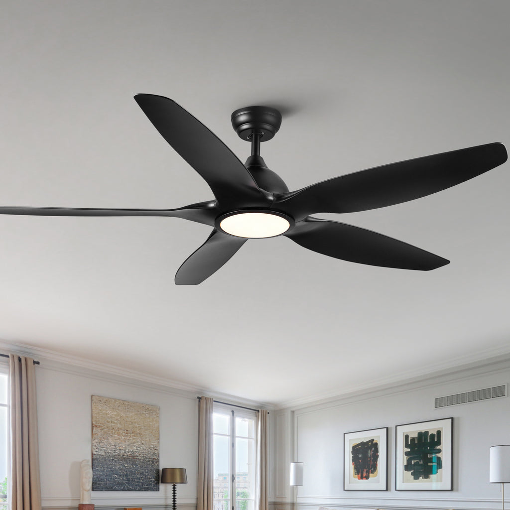 60 In Integrated LED Ceiling Fan Lighting with Black ABS Blade