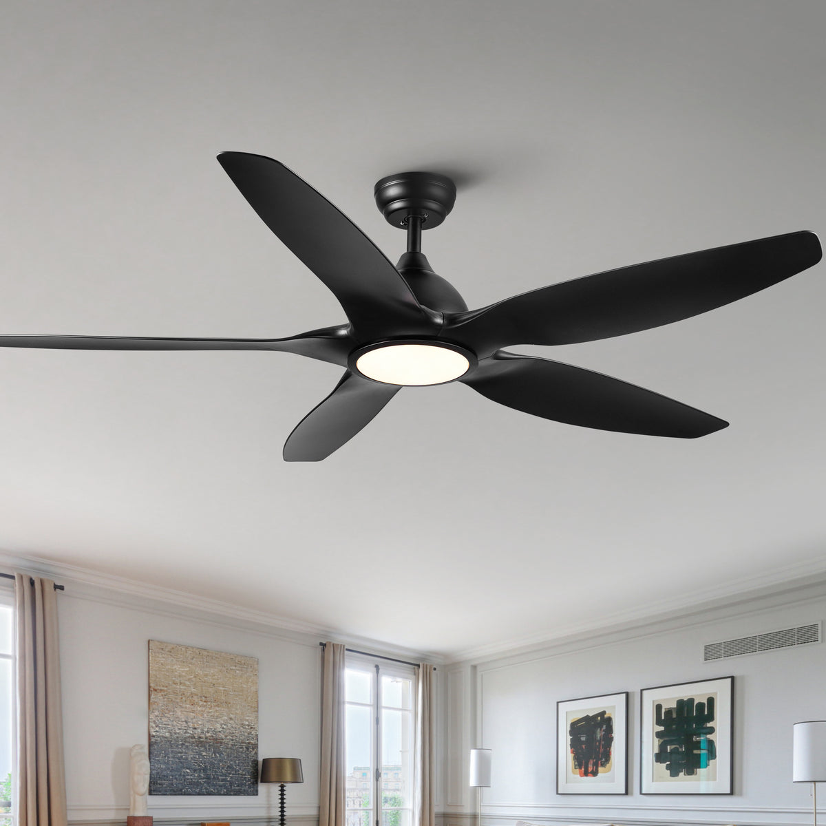 60 In Integrated LED Ceiling Fan Lighting with Black ABS Blade