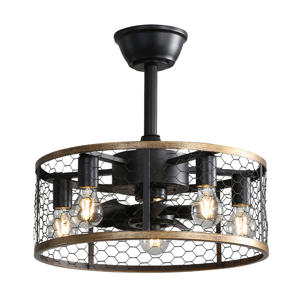 20 Inch Industrial Cage Ceiling Fan with Remote Control - 7 ABS Blades, DC Motor, 1H/4H/8H Timer