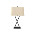 Transitional Table Lamp, 25' H, Black Metal X-Frame with Beige Linen Shade, USB Charging Port Included