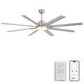 84-inch DC Motor Ceiling Fan with Dimmable Light and 8-Blade Aluminum Silver Blades in Nickel Finish