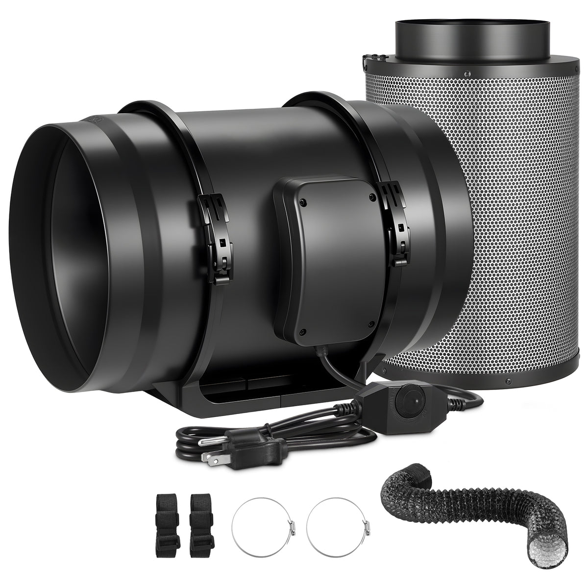 8' Air Filtration Kit, 180 CFM Inline Duct Fan with Speed Controller, Carbon Filter & Ducting Ventilation System for Heating Cooling Booster, Grow Tents, Hydroponics