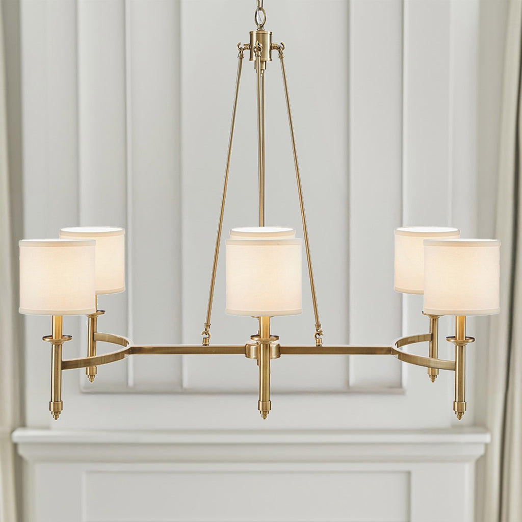 6-light Chandelier with Fabric Drum Shades Antique Gold See below