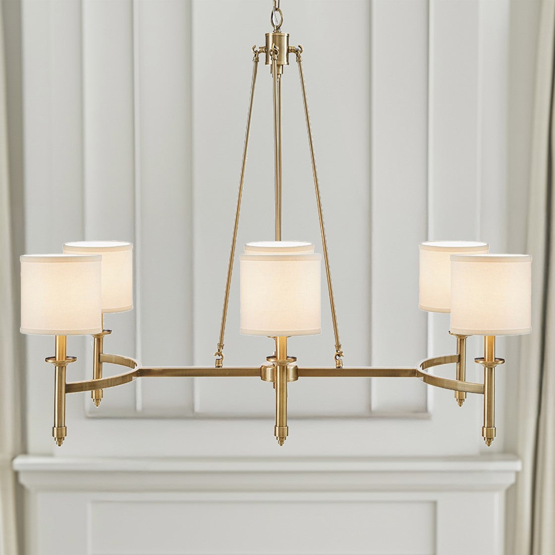 6-light Chandelier with Fabric Drum Shades Antique Gold See below
