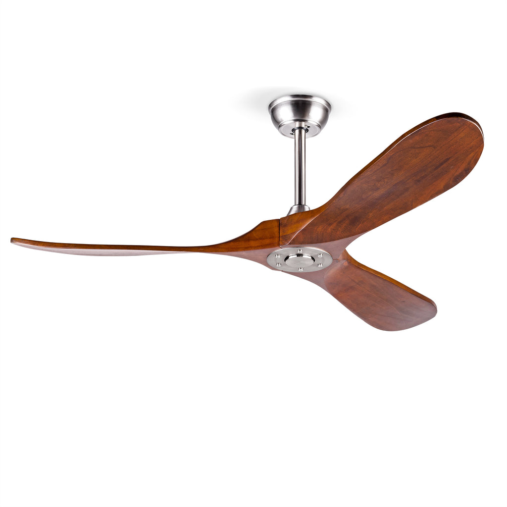 52' Solid Wood Ceiling Fan, Outdoor, 3 Blade, No Light, Walnut, for Patio Living Room Bedroom Porch, Remote Control, Water Resistant