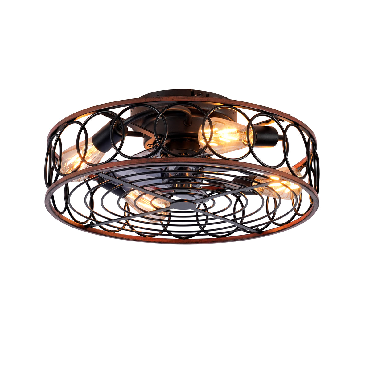 20 INCH Caged  Ceiling Fan with Lights and Remote Control  ,Reversible Motor, DC Remote Control,6 Speed Ceiling Fan,Timing Fan Lamp--NOT Included Bulbs(Matte Black )