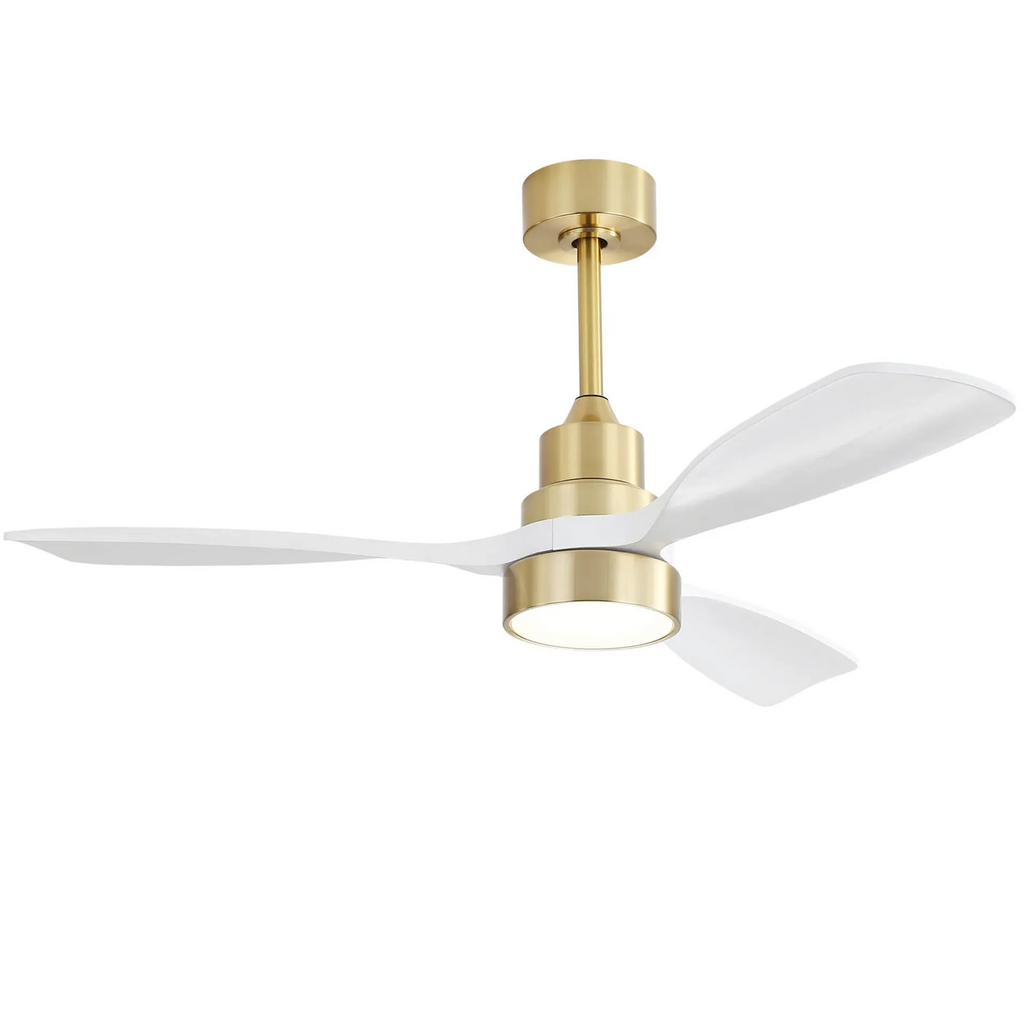 48 Inch Modern Ceiling Fan with Lights in Gold, Wood Blades & Metal Frame, Reversible DC Motor, Remote Control, Quiet Operation