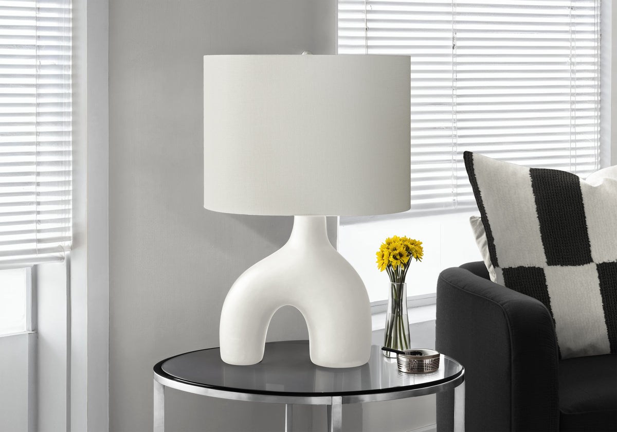 Lighting, 25'h, Table Lamp, White Ceramic, Ivory / Cream Shade, Contemporary, Modern