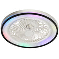 RGB Dimmable LED Bladeless Ceiling Fan with Remote Control for Bedroom, White ABS, 19 Inch Flush Mount
