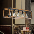 32' Walnut Industrial Farmhouse Rectangle Pendant Light, 5-Light Chandelier for Dining Room, Kitchen Island, Cafe Decor (No Bulbs)