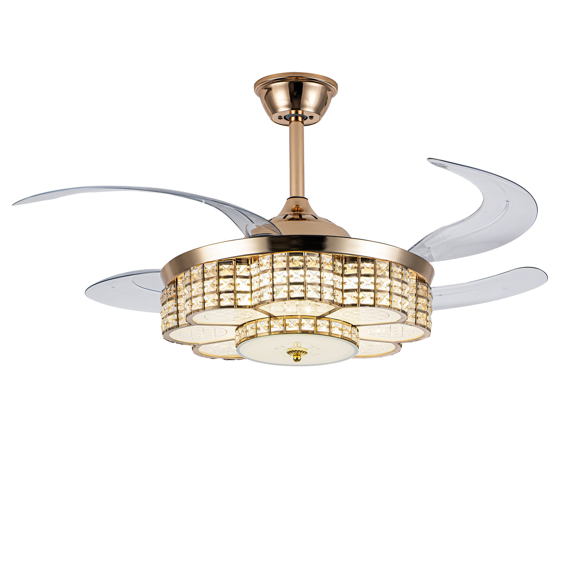 48' Ceiling Fan With Retractable Blades, Indoor  Ceiling Fan With Light with Remote Control, Noiseless Reversible Motor, 6 Speed ,3 for Patio Living Room, Bedroom, Office,Indoor