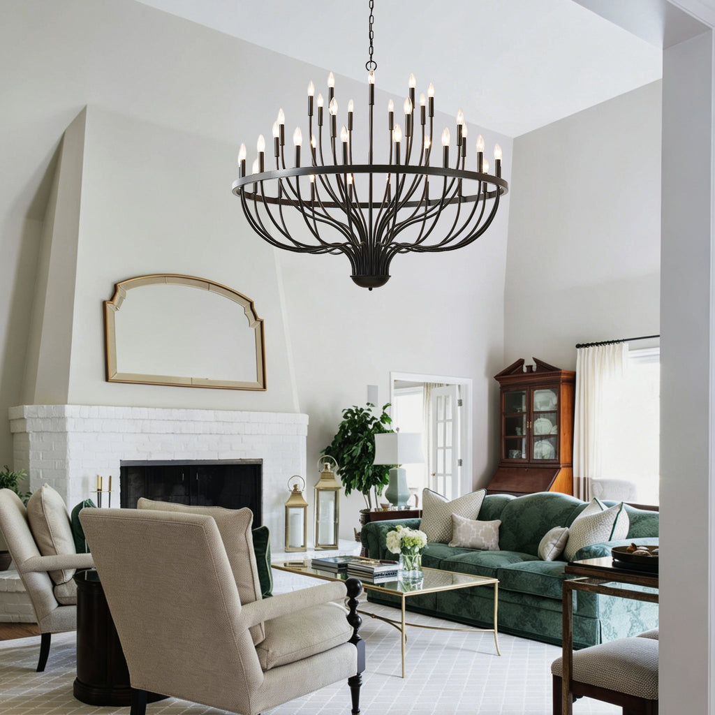 36-Light Black Chandelier Industrial Iron Candle Chandelier Modern Suspended Farmhouse Chandeliers Pendant Light Fixtures for Dining Room Bedroom Living Room Kitchen Island Foyer E12 Bulb (NO Include)
