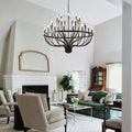 36-Light Black Chandelier Industrial Iron Candle Chandelier Modern Suspended Farmhouse Chandeliers Pendant Light Fixtures for Dining Room Bedroom Living Room Kitchen Island Foyer E12 Bulb (NO Include)