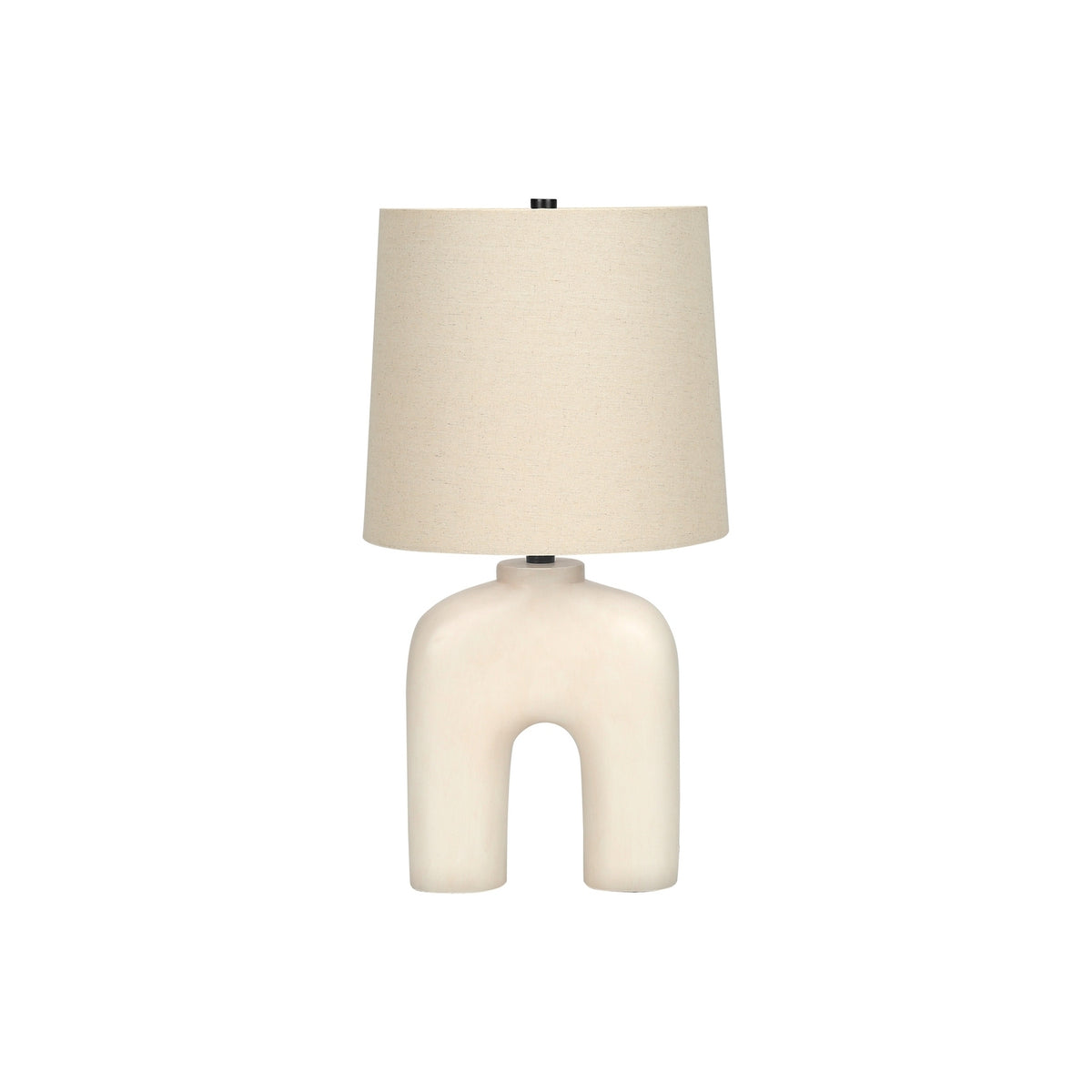 Modern Table Lamp, 25'H, Cream Resin Base with Beige Linen Shade, Black Finial, Contemporary Design