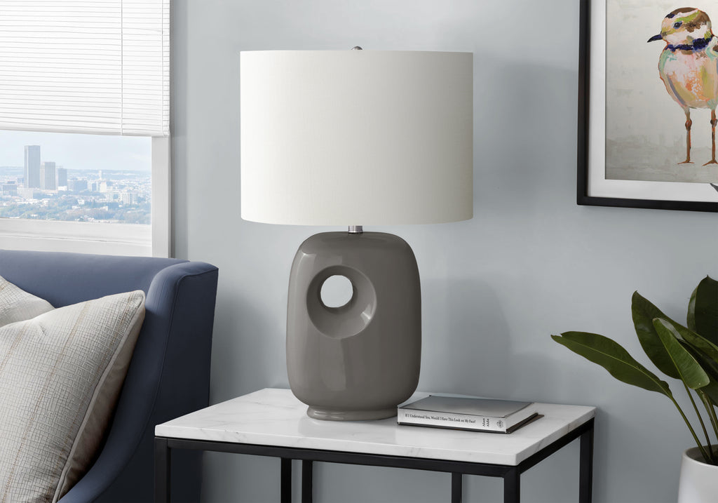 Lighting, 26'h, Table Lamp, Dark Grey Ceramic, Ivory / Cream Shade, Contemporary