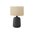 Contemporary Table Lamp, 24'H Black Ceramic with Beige Linen Shade, Silver Finial, Modern Design