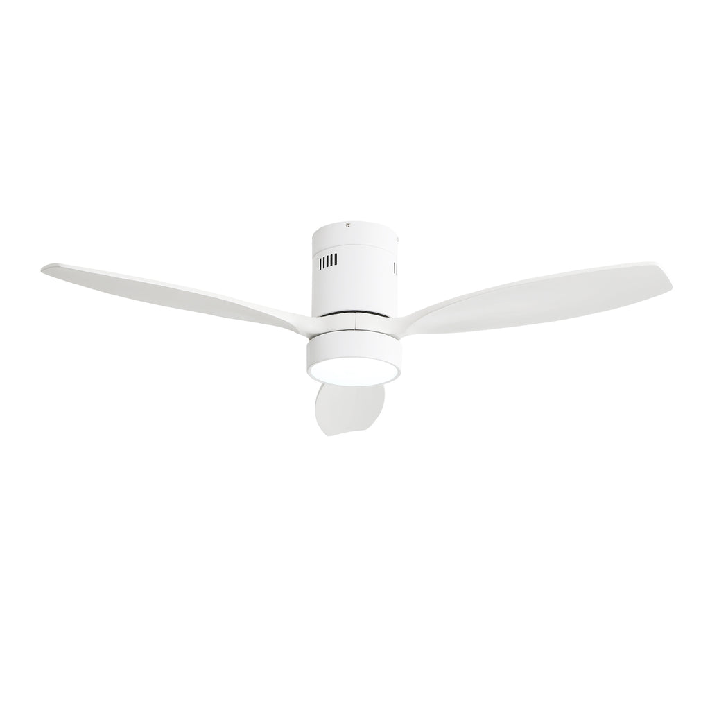 Modern 52 Inch Indoor Outdoor Ceiling Fan with Solid Wood Blades, Reversible DC Motor, Remote-Controlled LED Light in White Metal & Wood Construction