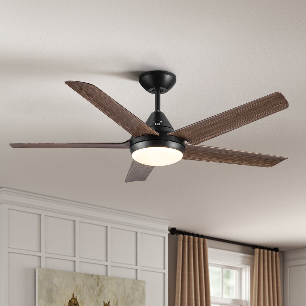 48 In Integrated LED Ceiling Fan Lighting with Brown Wood Grain ABS Blade