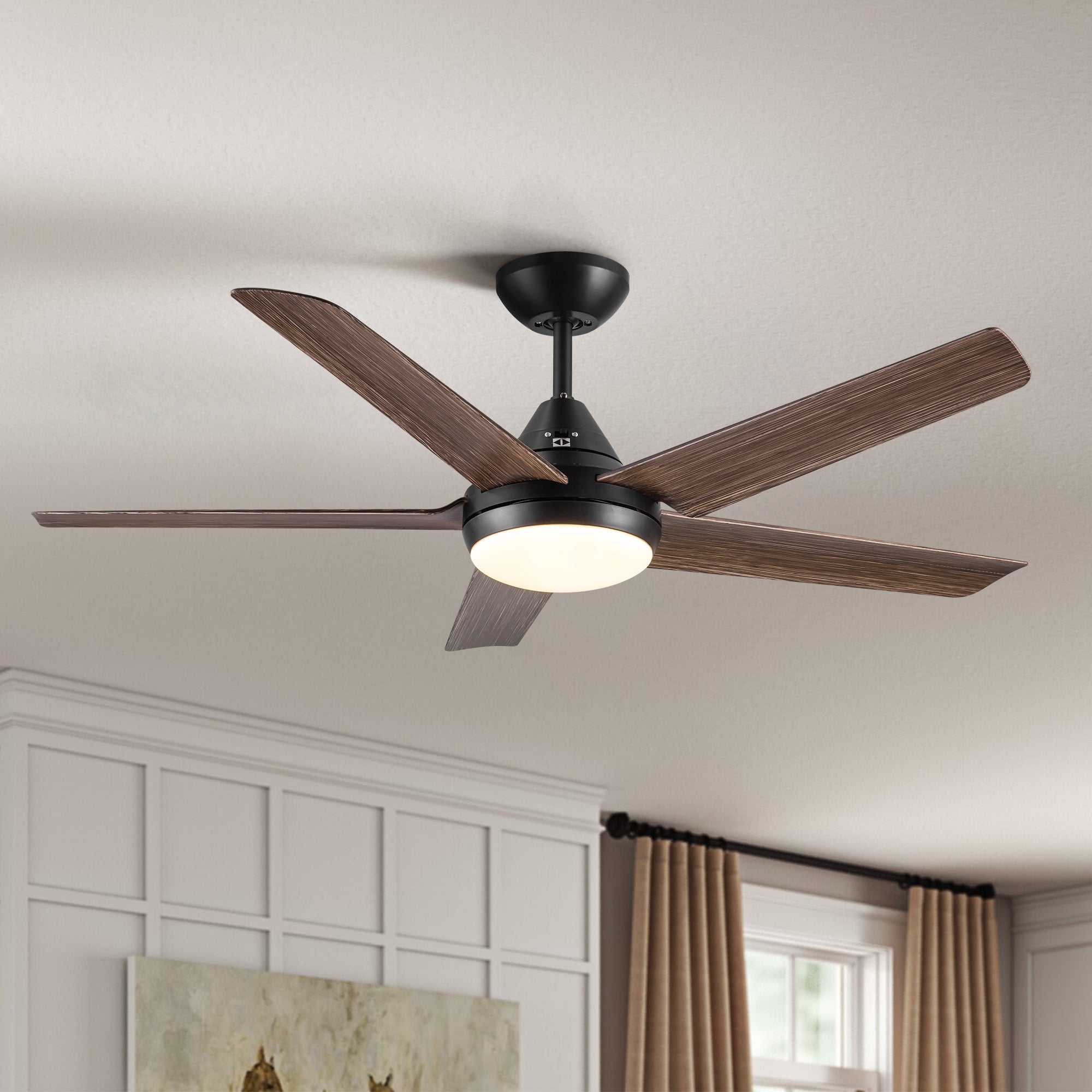 48 In Integrated LED Ceiling Fan Lighting with Brown Wood Grain ABS Blade