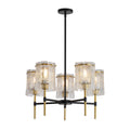 Modern Farmhouse 5-Light Black and Gold Chandelier, Textured Glass Pendant Light with Electroplated Gold Finish for Living Room Dining Room Not Including the Bulb