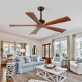 52 Inch Ceiling Fans and Remote, Wood Indoor Outdoor Ceiling Fan  for Patios Living Room Bedroom 5 Blades DC Motor Mid Century Modern Wooden Fan