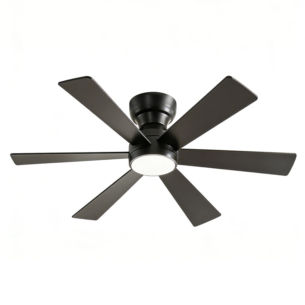 46' Flush Mount Ceiling Fan with Lights Remote Control,Quiet DC Motor 6 Plywood Blade Ceiling Fans 6 Speed Levels,Reversible Ceiling Fan, for Patio Living Room, Bedroom, Office,Indoor.((Matte Black  )