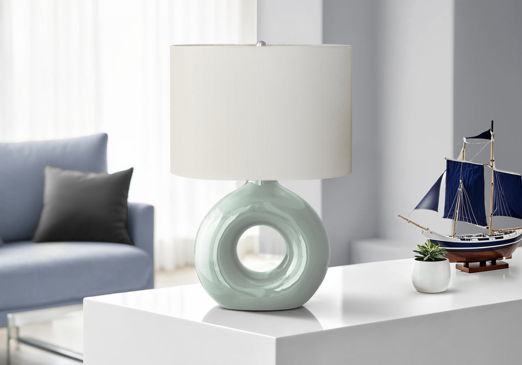 Lighting, 24'h, Table Lamp, Green Ceramic, Ivory / Cream Shade, Contemporary, Modern