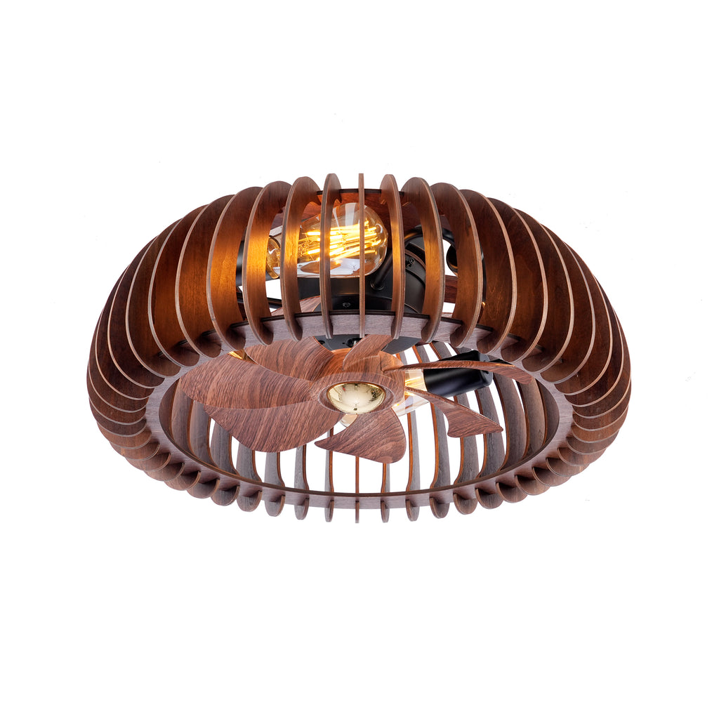 20' Semicircle Modern Flush Mount Fan Light,Ceiling Fans with Lights(NO INCLUDED BULBS) and Remote Control, 6 Speeds, Quiet DC Motor For Living room, Bedroom,Kitchen----Wood