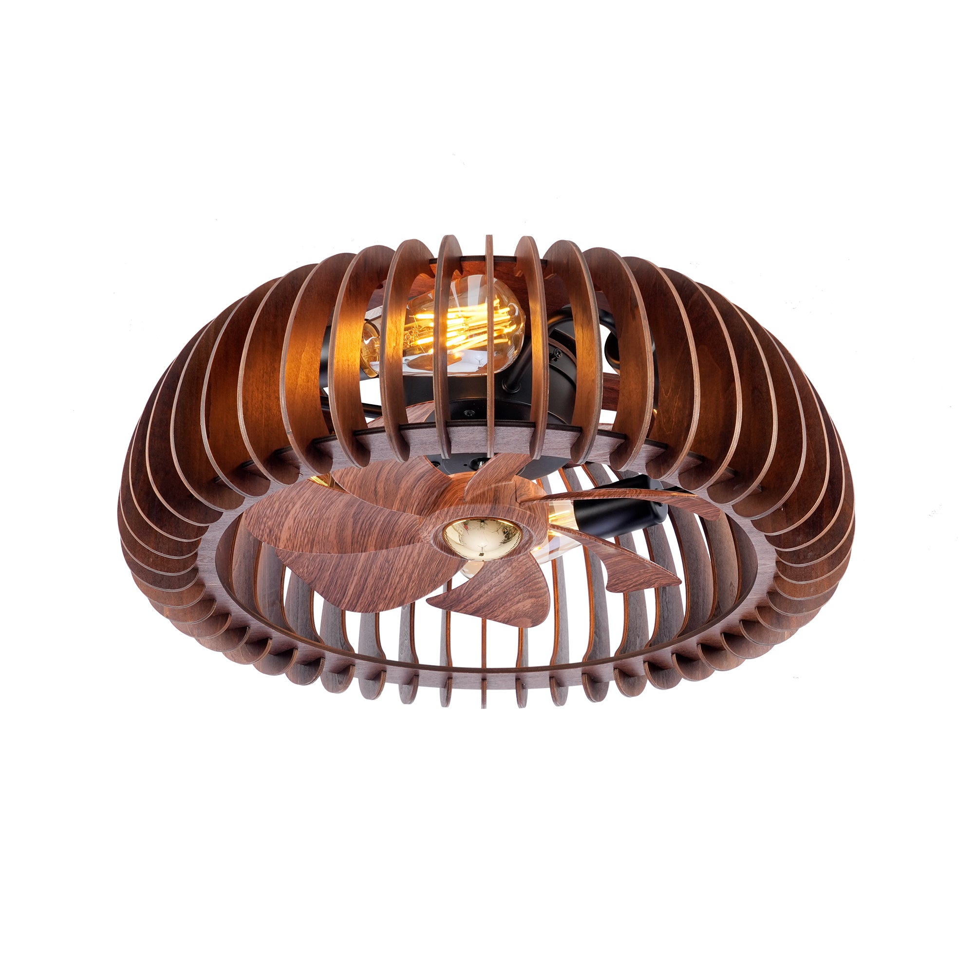 20' Semicircle Modern Flush Mount Fan Light,Ceiling Fans with Lights(NO INCLUDED BULBS) and Remote Control, 6 Speeds, Quiet DC Motor For Living room, Bedroom,Kitchen----Wood