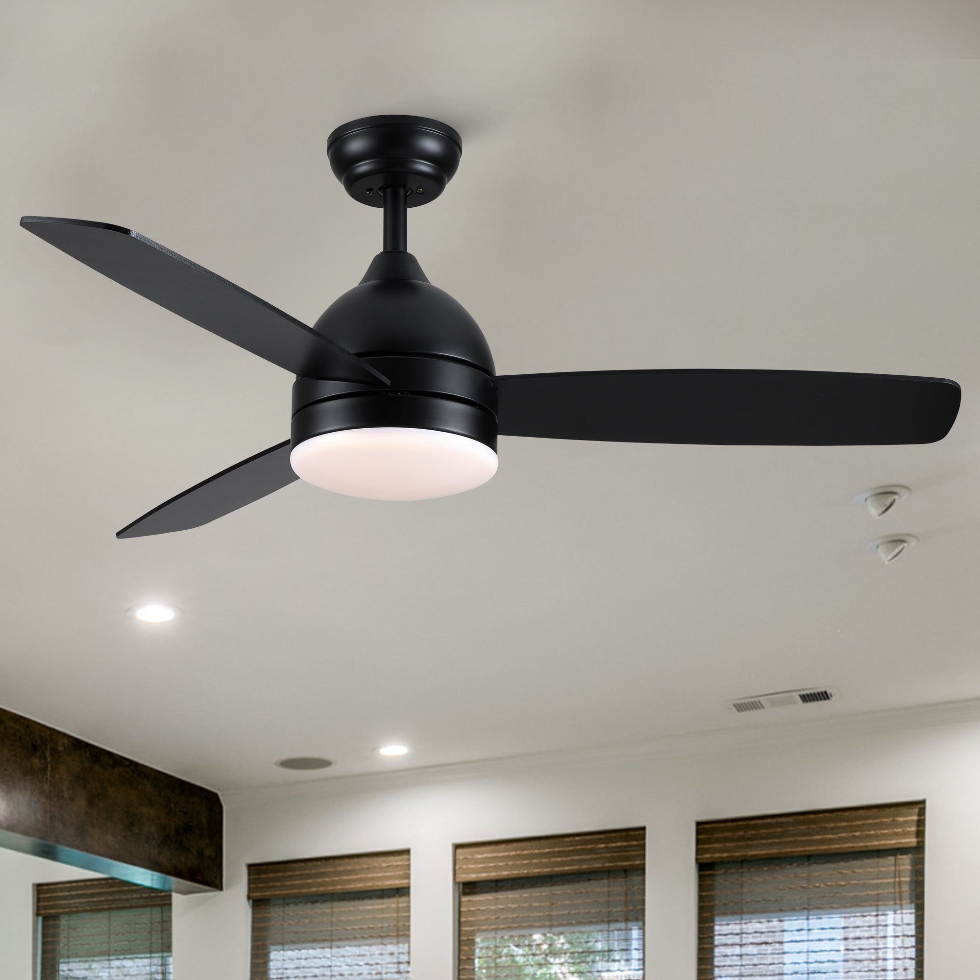 Smart 48 in. integrated LED Black Ceiling Fan with Remote Control and Plywood Blades