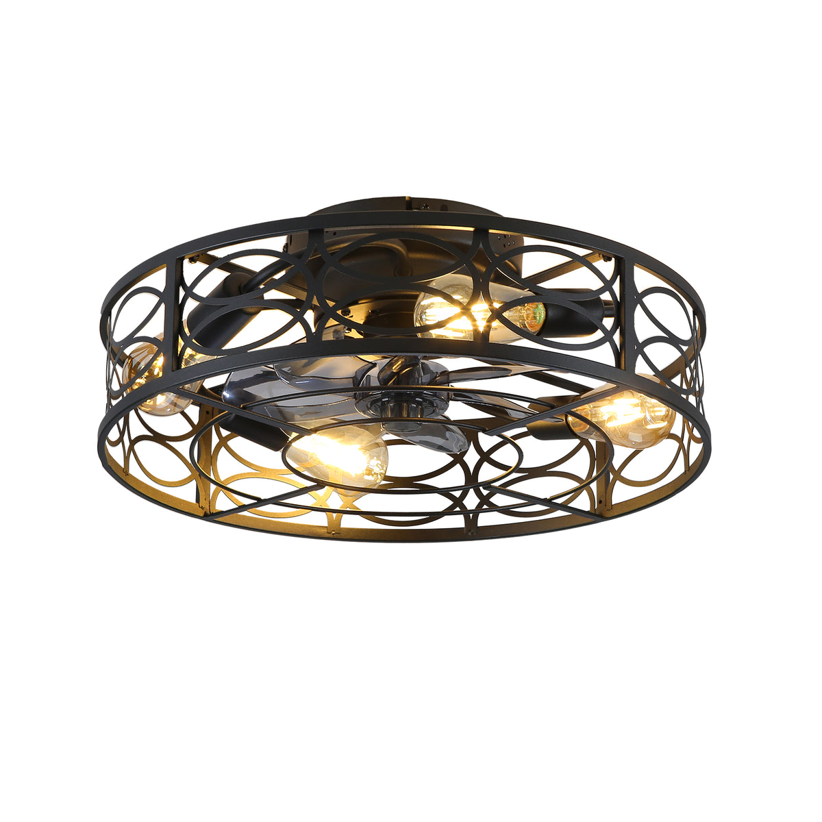 20' Low Profile Caged Ceiling Fans with  Remote Control,6 Speed, Farmhouse Flush Mount Ceiling Fan with 6 Speeds Reversible Motor, for Kitchen, Bedroom--NOT Included Bulbs