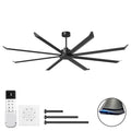 100 INCH Large Size Industrial DC Motor Ceiling Fan with 8 PCS Aluminum Blades ,6-Speed Remote Control, Adjust Height ( 3 Down rods) Commercial Ceiling Fan Without Light For Porch/Garage/Shop-BLACK