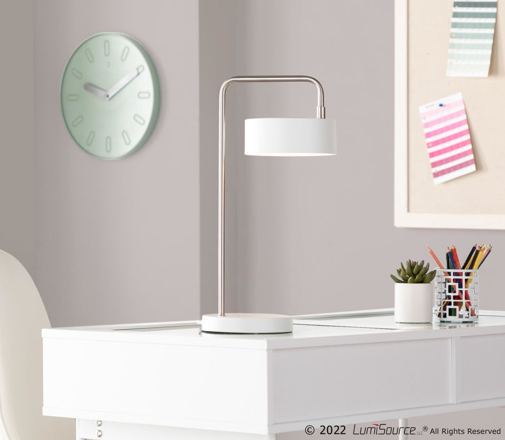 Contemporary Table Lamp in Nickel and White Metal