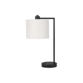 Modern Table Lamp with USB Port, 19'H Black Metal Design, Ivory Cream Shade, Compact Desk Lighting