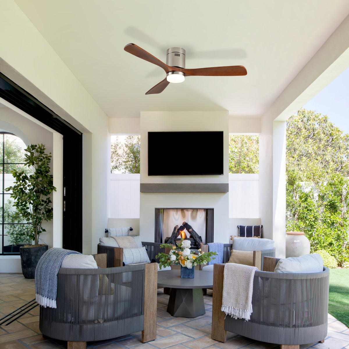 52 Inch Ceiling Fan with Light, 3 Light Walnut Solid Wood Blades,Remote Control,6-speed Reversible DC Motor for Bed Room,Dining Room,Living Room.