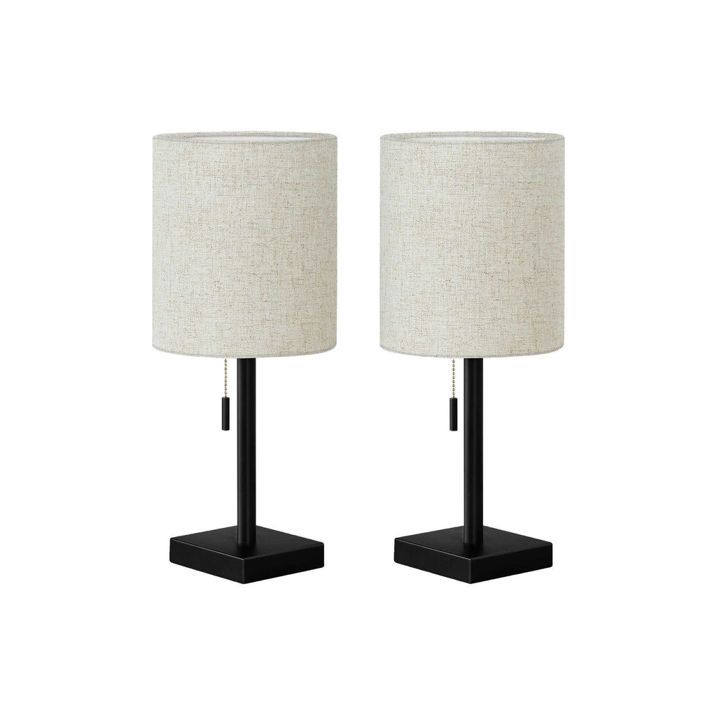 Contemporary Table Lamp Set of 2, 17'H, Black Metal Base with Beige Fabric Shade, USB Charging Port, Modern Home Accent Lighting