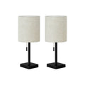 Contemporary Table Lamp Set of 2, 17'H, Black Metal Base with Beige Fabric Shade, USB Charging Port, Modern Home Accent Lighting