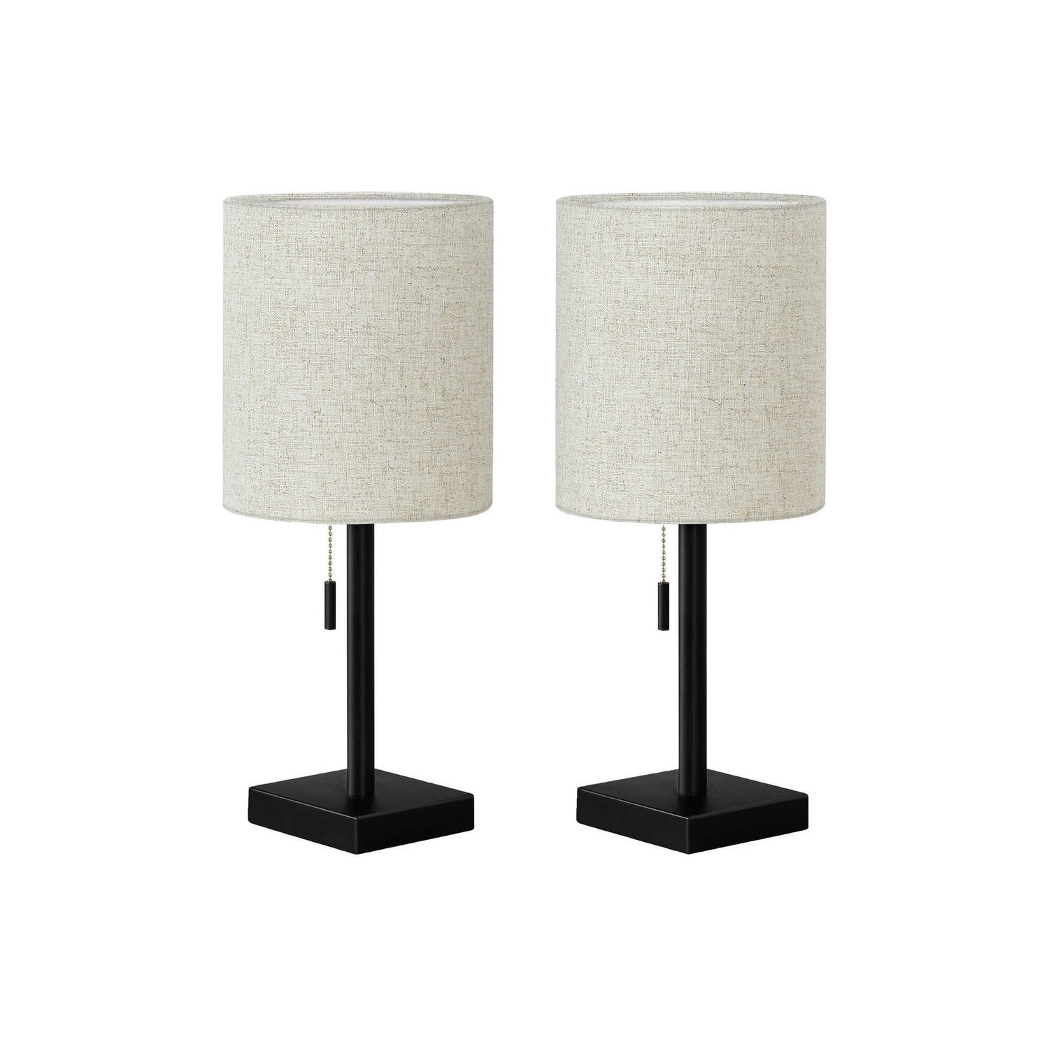 Contemporary Table Lamp Set of 2, 17'H, Black Metal Base with Beige Fabric Shade, USB Charging Port, Modern Home Accent Lighting