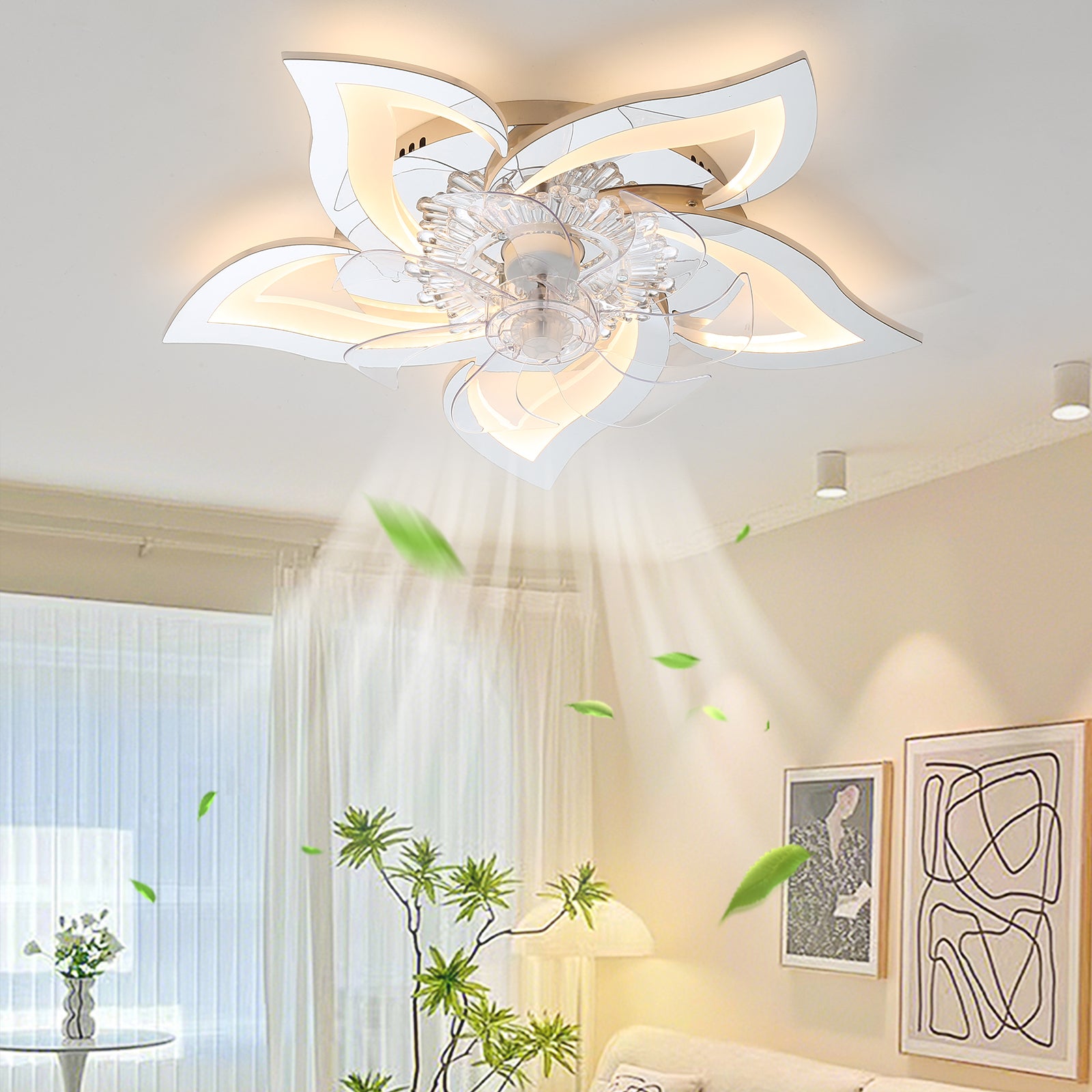27In Ceiling Fan with Lights Remote Control Dimmable LED,6 Gear Wind Speed Fan Light