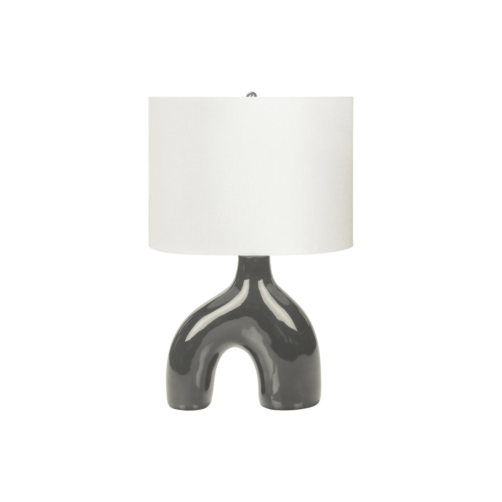 Contemporary Table Lamp with Dark Grey Ceramic Base and Ivory Shade, 25'H, Modern Design