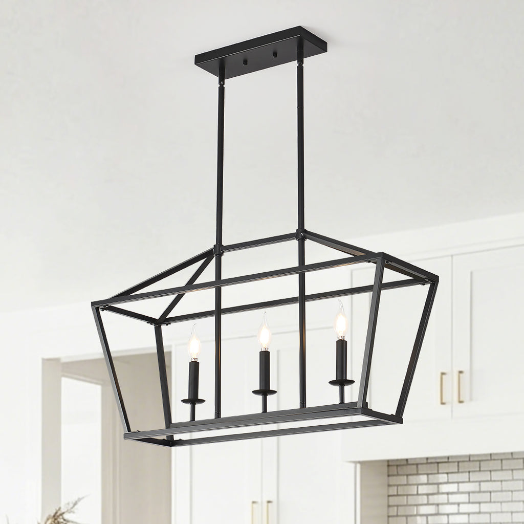 3-Light Farmhouse Kitchen Island Lighting,5 Light Industrial Linear Chandelier for Dining Room Metal Matte Black Finish Hanging Pendant Light Fixture for Bedroom Living Room Hallway Conference Room