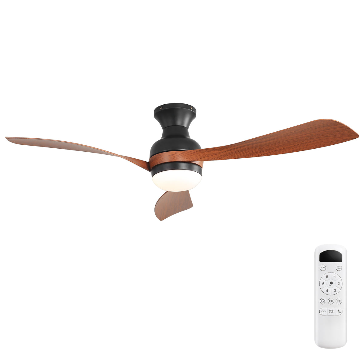 52-Inch Matte Black Ceiling Fan with Remote-Controlled LED Light, 3 ABS Blades, Reversible DC Motor, 6 Speeds, Dimmable, Flush Mount