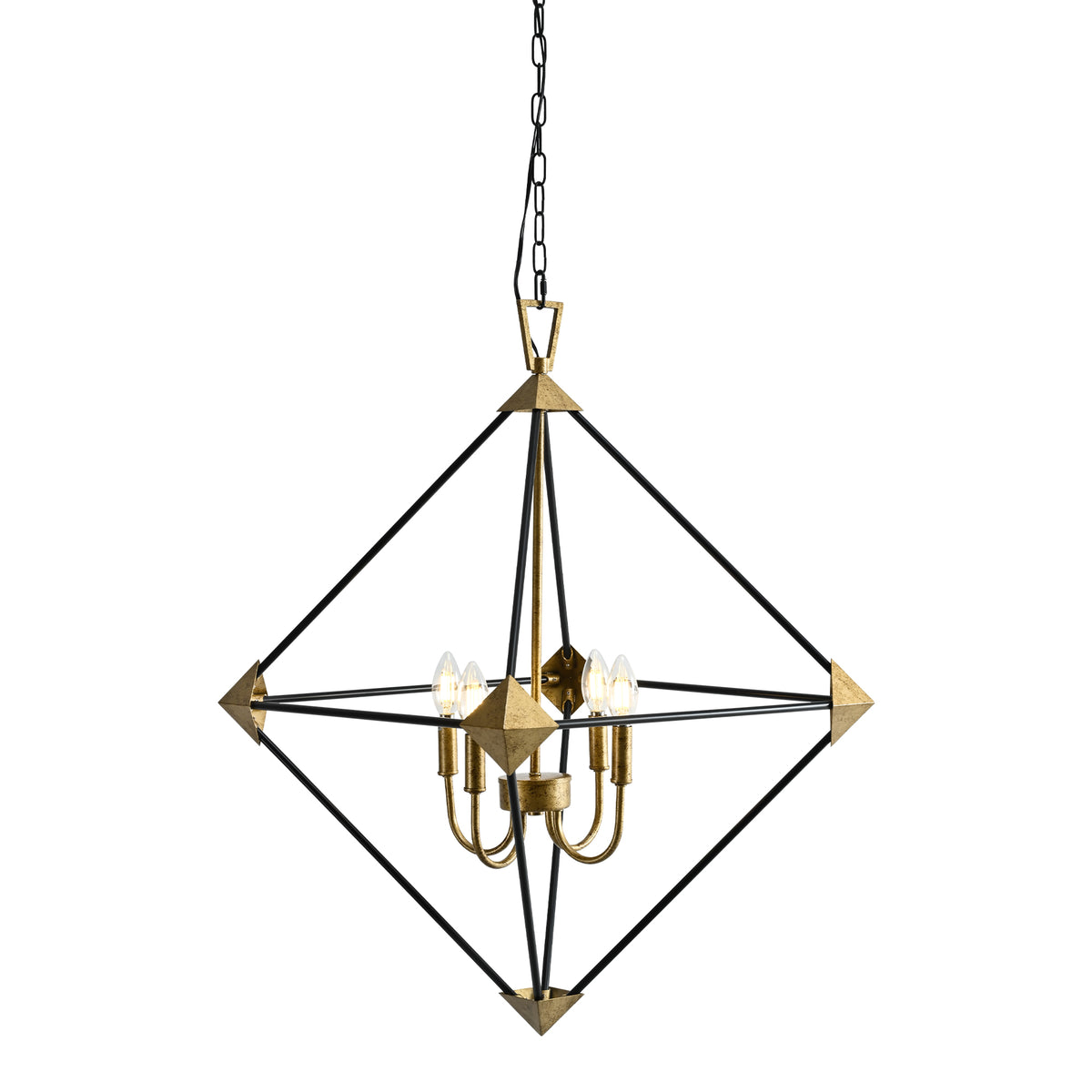 Modern 4-Light Metal Hanging Lantern Pendant Light Fixtures– Matte Black & Antique Gold Finish Lantern Chandeliers (E12 Bulbs Not Included)