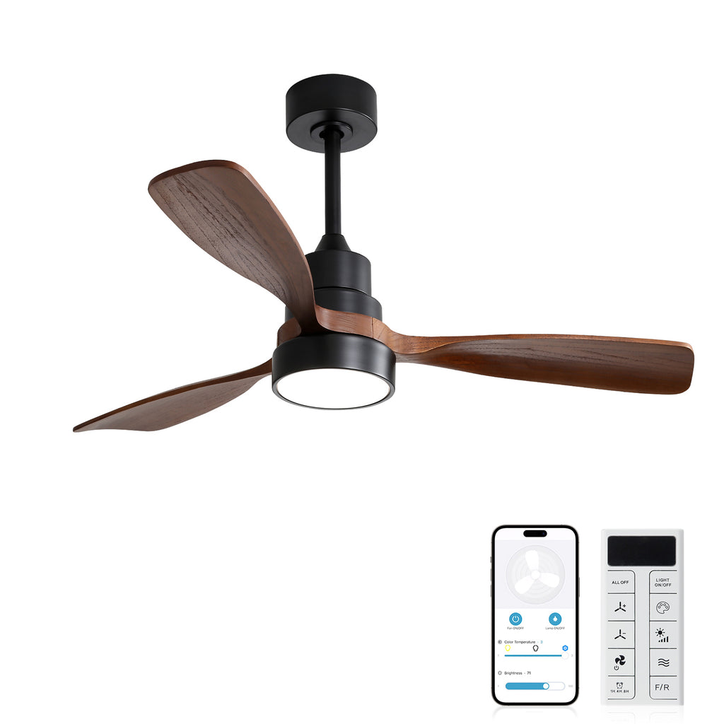48 Inch Modern Ceiling Fan With Lights 3 Wood Fan Blade Noiseless Reversible Motor Smart Remote Control