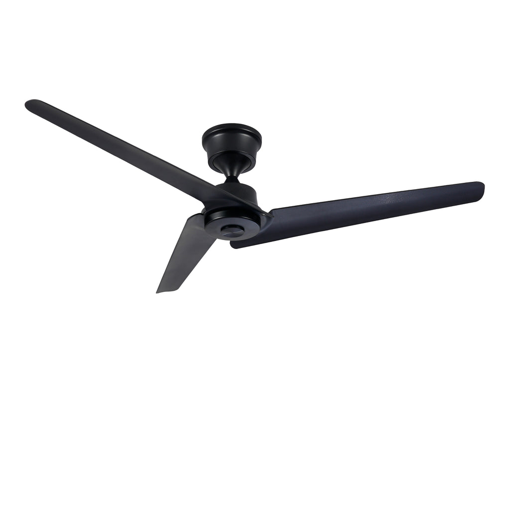 52''Flush Mount & Rod  ABS 3 Blades Ceiling Fan with Remote Control No Lights, Modern Reversible DC Motor Indoor 3 Blades Ceiling Fans for Patio Bedroom Living Room-- Black